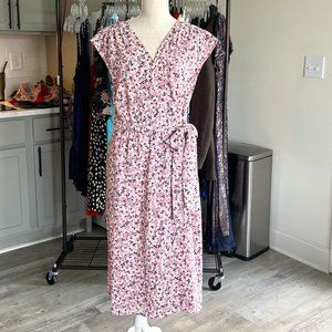 Max Studio Pink Floral Wrap Dress with Self Tie Size Large